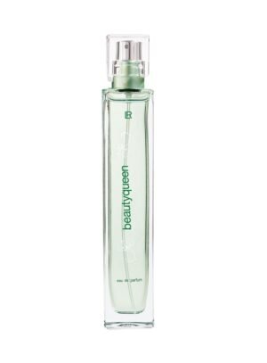 Flacon fin et élégant du parfum Beautyqueen de LR, de couleur vert clair avec capuchon transparent