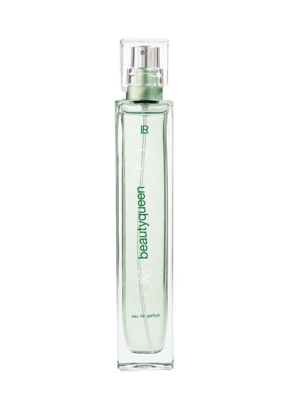 Flacon fin et élégant du parfum Beautyqueen de LR, de couleur vert clair avec capuchon transparent