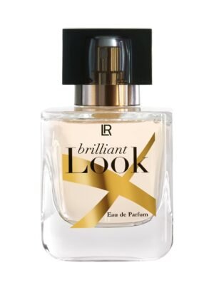 Texte alternatif Flacon de parfum Brilliant Look de LR, design épuré avec détail doré et bouchon noir