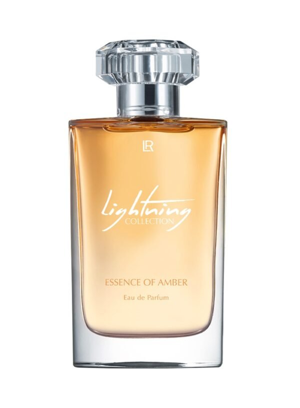Flacon du parfum LR Lightning Collection Essence of Amber Eau de Parfum, au design élégant et ambré